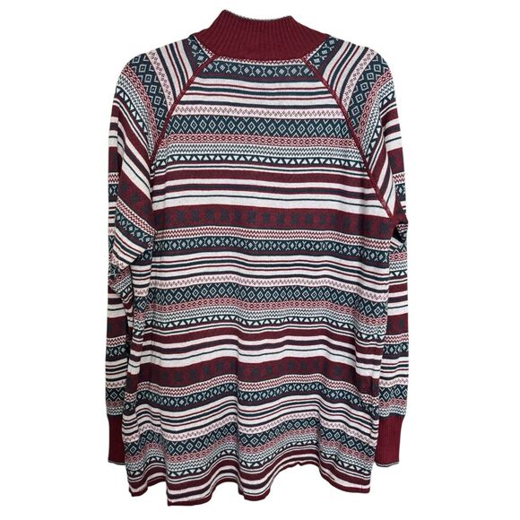 Eddie Bauer Fair Isle Burgundy Blue Striped 1/4 Zip Women’s Sweater Sz 2xL - Picture 3 of 6